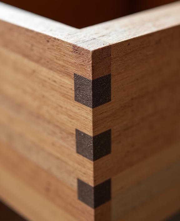 Nærbilde av en svalehaleskjøt på en kommode.